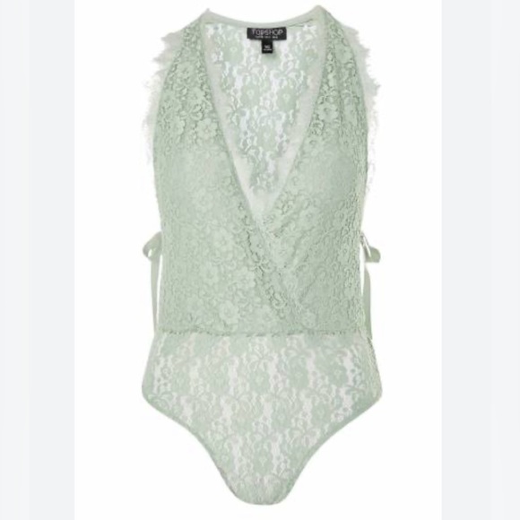 Topshop pistachio green lace body suit - Picture 4 of 9